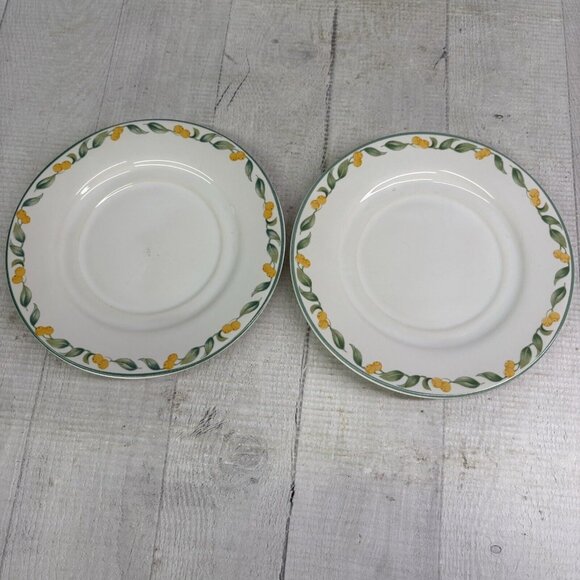 Julie Pople Avon COUNTRY FRUIT COLLECTION Porcelain Lemon Rim Saucers Set of 7 - Picture 2 of 16
